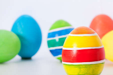 Easter eggs on a light backgroundの写真素材