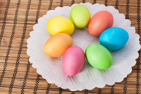 Colorful easter eggs on a napkin
