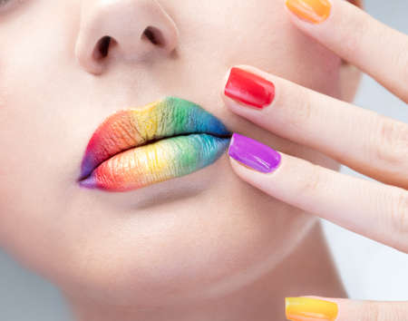 model with bright make-up and manicureの写真素材