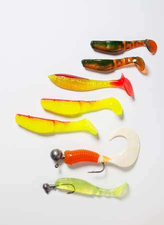 Fishing bait and hook for jigging on a white backgroundの写真素材