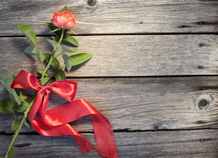 red rose on wooden boardの写真素材