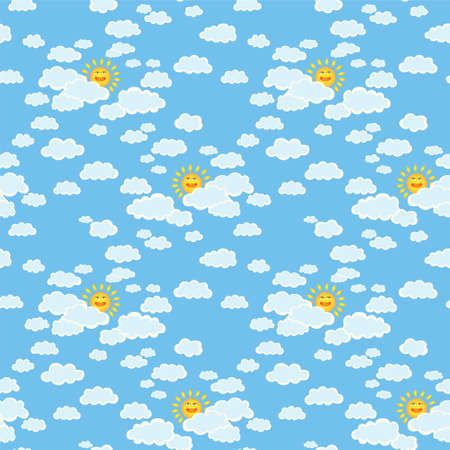 Sky with clouds and the sun, illustrationのイラスト素材