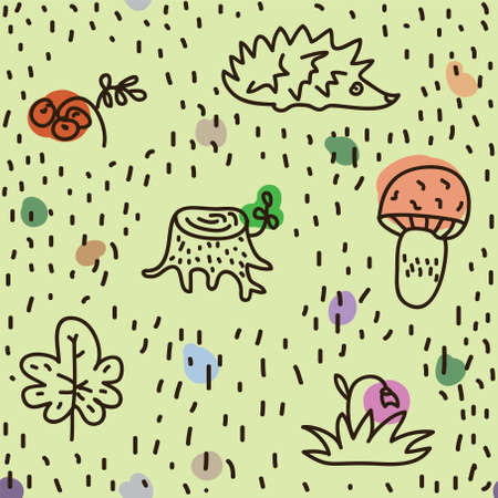 seamless texture with plants from the forest, illustrationのイラスト素材