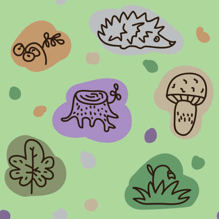 seamless texture with plants from the forest, illustrationのイラスト素材