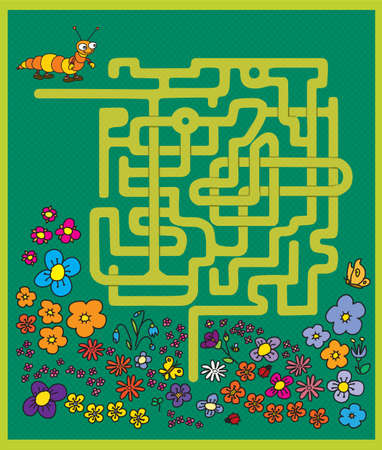 maze game: find a way to help the caterpillar on a meadowのイラスト素材