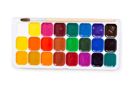 box of watercolors on white background