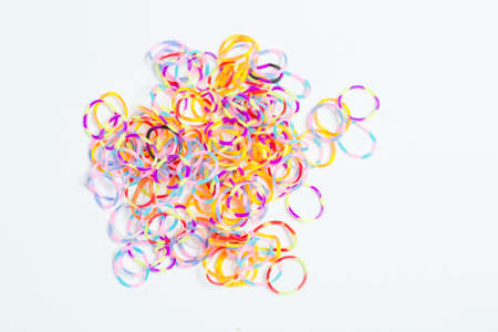 Rainbow loom- Colored rubber bands for weaving accessoriesの写真素材