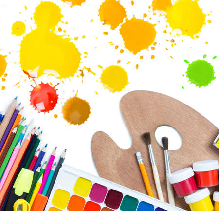 Items for children's creativity on a white backgroundの写真素材