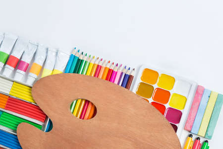 Items for children's creativity on a white backgroundの写真素材