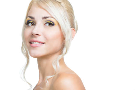 Beautiful girl face on white backgroundの写真素材