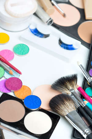 Cosmetics make-up on the tableの写真素材
