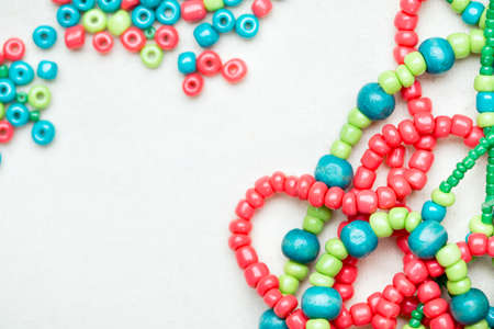 Colored glass beads and thread beadsの写真素材