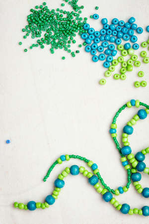 Colored glass beads and thread beadsの写真素材