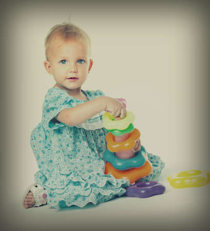 A girl of fifteen months old, in the studioの写真素材