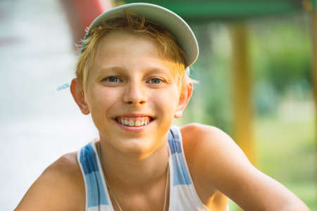 The boy on the playgroundの写真素材