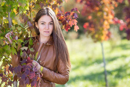 Young woman in autumn parkの写真素材