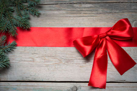 Christmas background with decorations  on wooden boardの写真素材