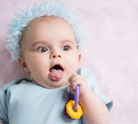 baby four months of age, the studioの写真素材