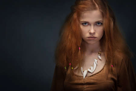 Beautiful young woman dressed as Amazonsの写真素材