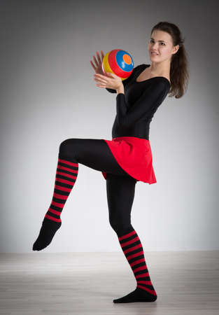 Girl is engaged in gymnasticsの写真素材