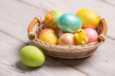 Easter eggs on wooden background
