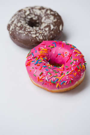 Bright fresh donuts on the tableの写真素材