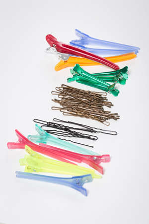 Different hair clips on white backgroundの写真素材