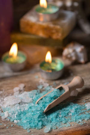 Items for spa, towels and candlesの写真素材