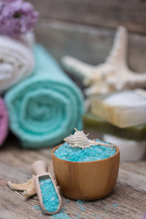 Items for spa, towels and candlesの写真素材