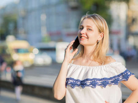 A girl on a city streetの写真素材