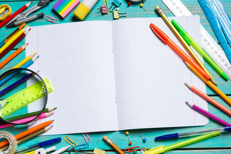 Items for children's creativity, School supplies on the table