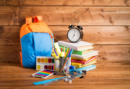 School supplies on table, School tableの写真素材