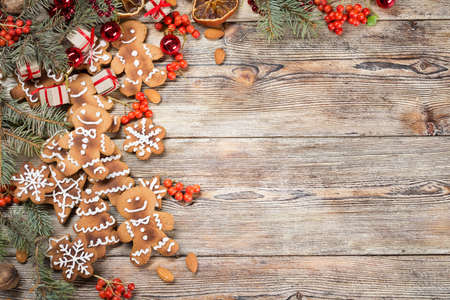 Christmas background on wooden boards