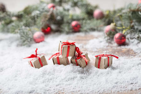 Christmas background on wooden boards
