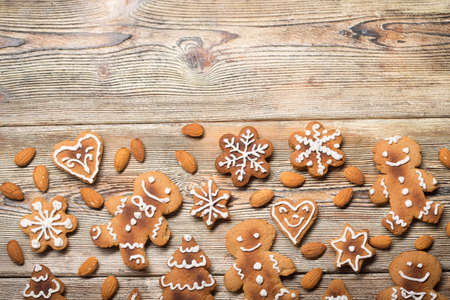 christmas cookies on old wooden boards