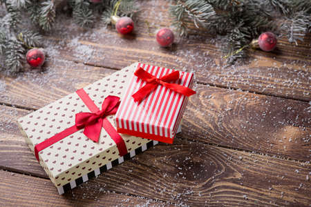 Christmas background on wooden boards