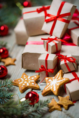 Christmas background on wooden boards