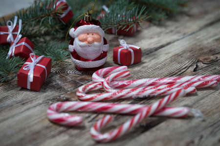 Beautiful christmas background on old wooden boardsの写真素材