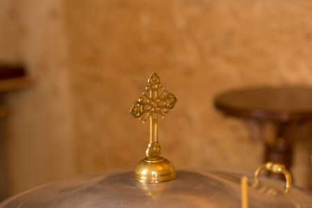 Ornament of church utensils of the Orthodox Church, a bowl for Orthodox baptismの写真素材
