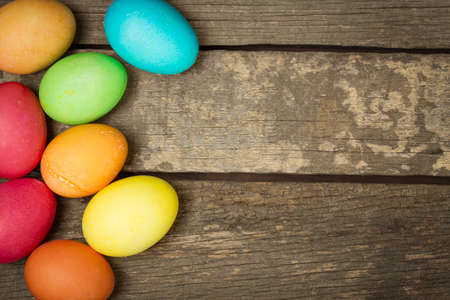 Easter eggs on wooden, Painted Easter eggs on old boards
