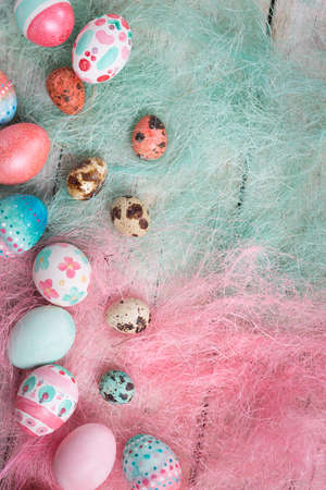 Easter eggs on wooden, Painted Easter eggs on old boards , Easter background