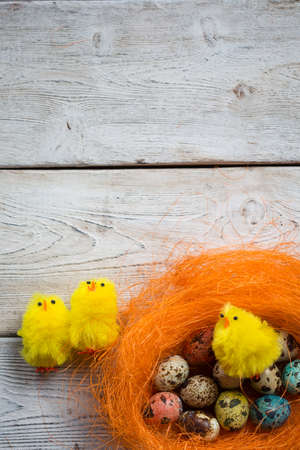 Easter eggs on wooden, Painted Easter eggs on old boards , Easter background