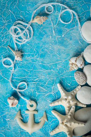 Beautiful composition of seashells and stones on a marine theme の写真素材
