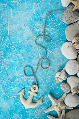 Beautiful composition of seashells and stones on a marine theme の写真素材