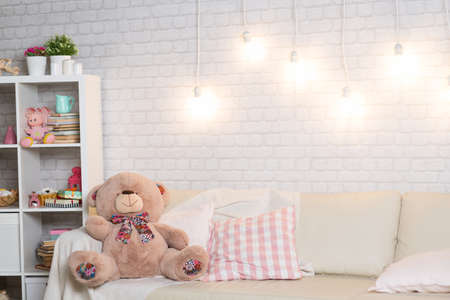 Interior of living room with sofaの写真素材