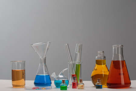 Test tubes on a table in the laboratoryの写真素材