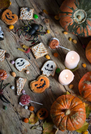 Background for Halloween on wooden boardsの写真素材