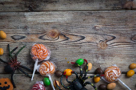 Background for Halloween on wooden boardsの写真素材