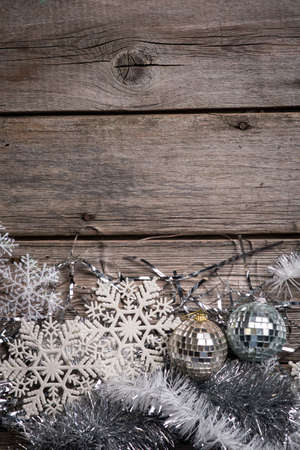 Christmas background on the fear of wooden boardsの写真素材