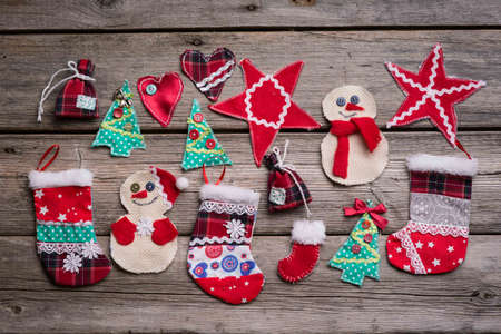 Christmas background on the fear of wooden boards, handmade toys